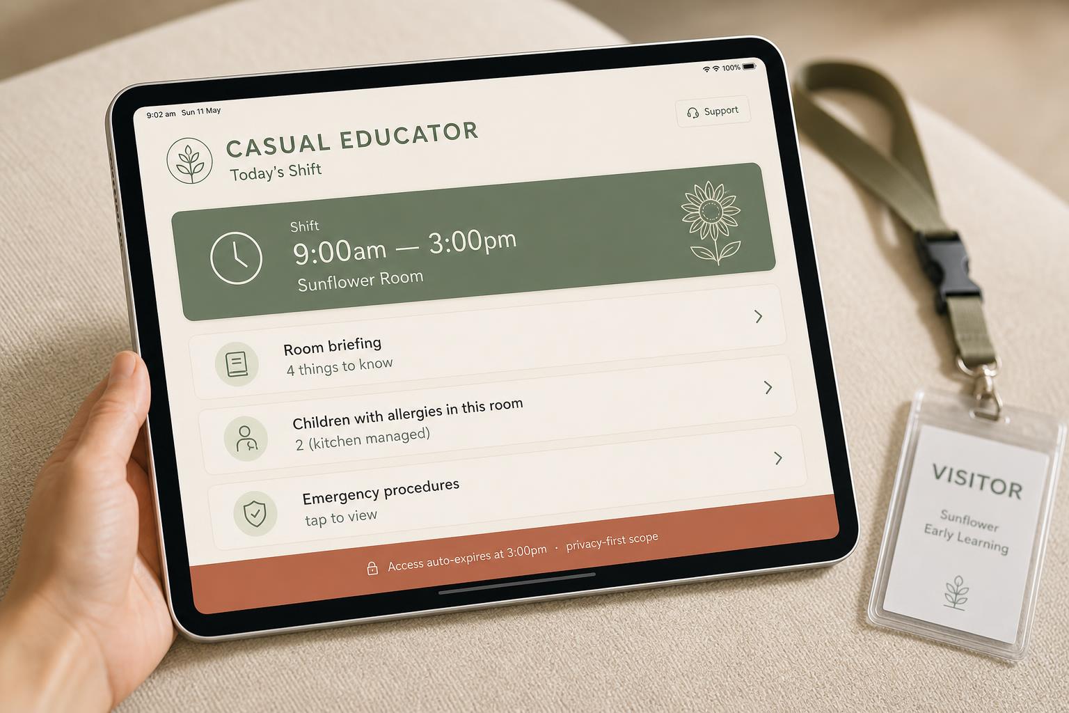 On the iPad — Casual Educator view