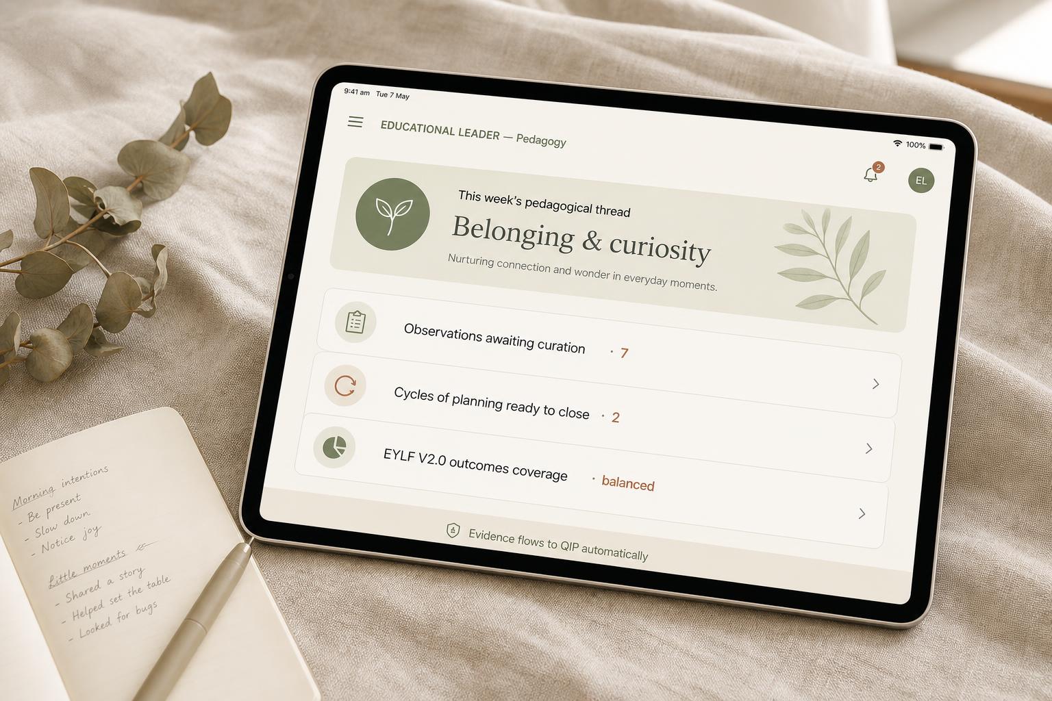 On the iPad — Educational Leader view