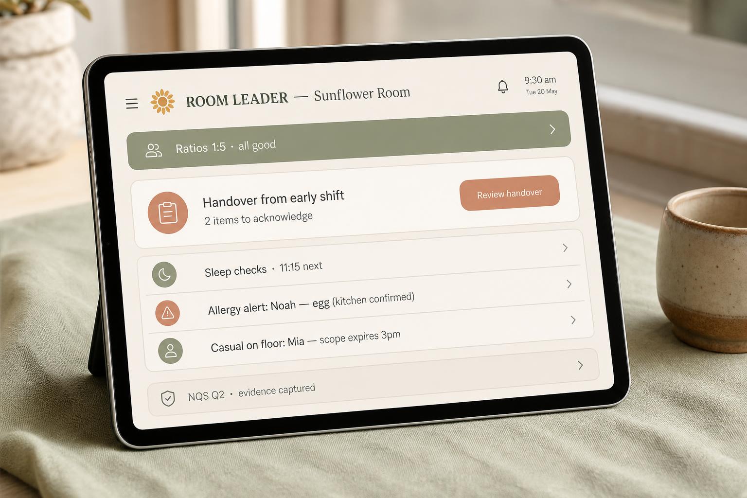 On the iPad — Room Leader view